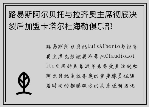 路易斯阿尔贝托与拉齐奥主席彻底决裂后加盟卡塔尔杜海勒俱乐部